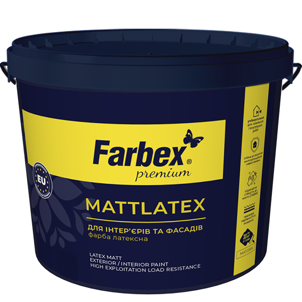 Краска латексная для наружных и внутренних работ Farbex Mattlatex база B 6 кг