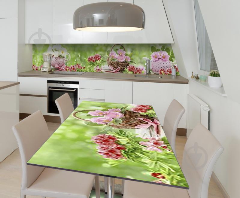 Наклейка виниловая на стол Zatarga  "Цветы и Розовый Фарфор" 650х1200 мм