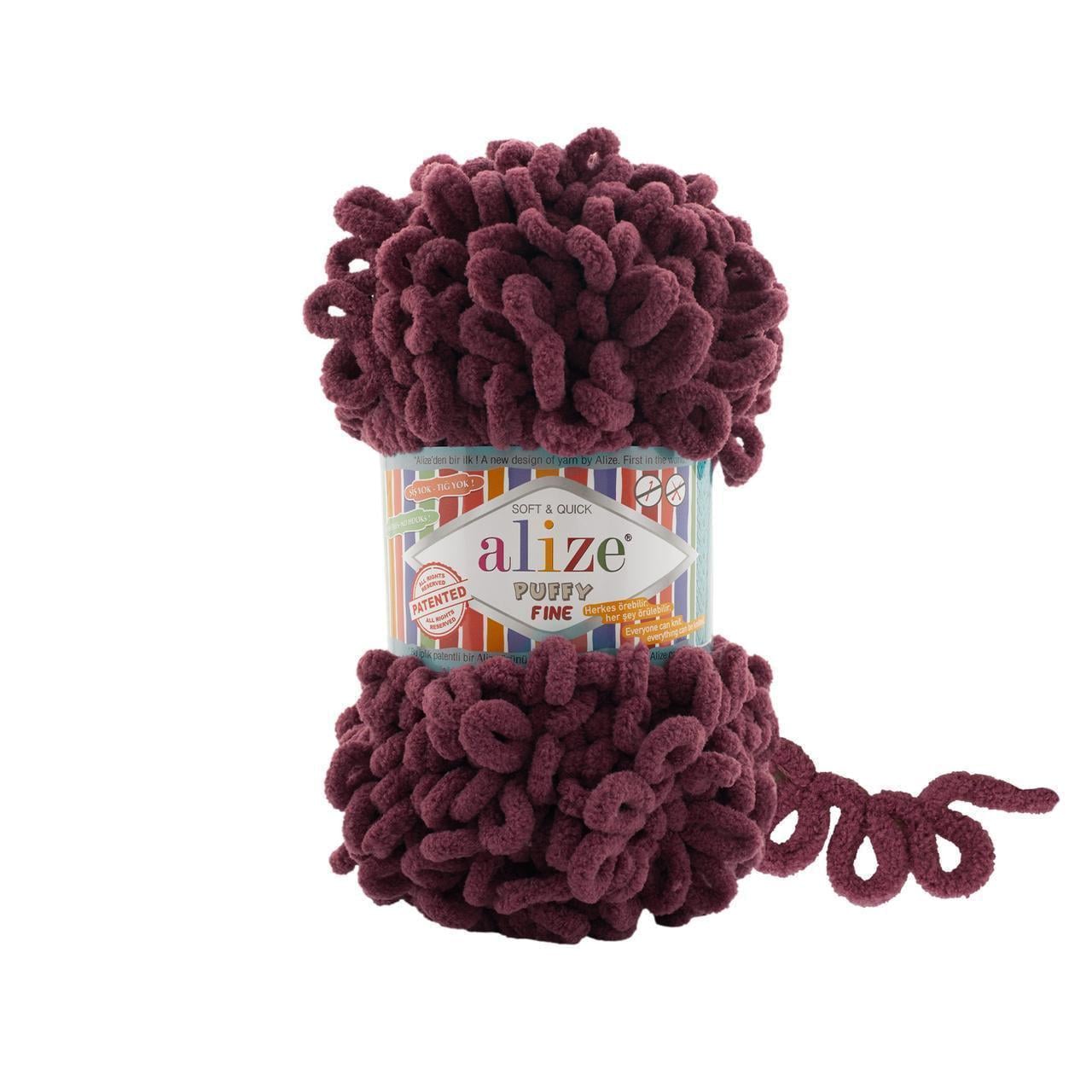 Пряжа для в'язання руками Alize Puffy Fine плюшева петельна 100 г Винний №956 (2813506293) Пряжа для в'язання руками Alize Puffy Fine плюшева петельна 100 г Винний №956 (2813506293)