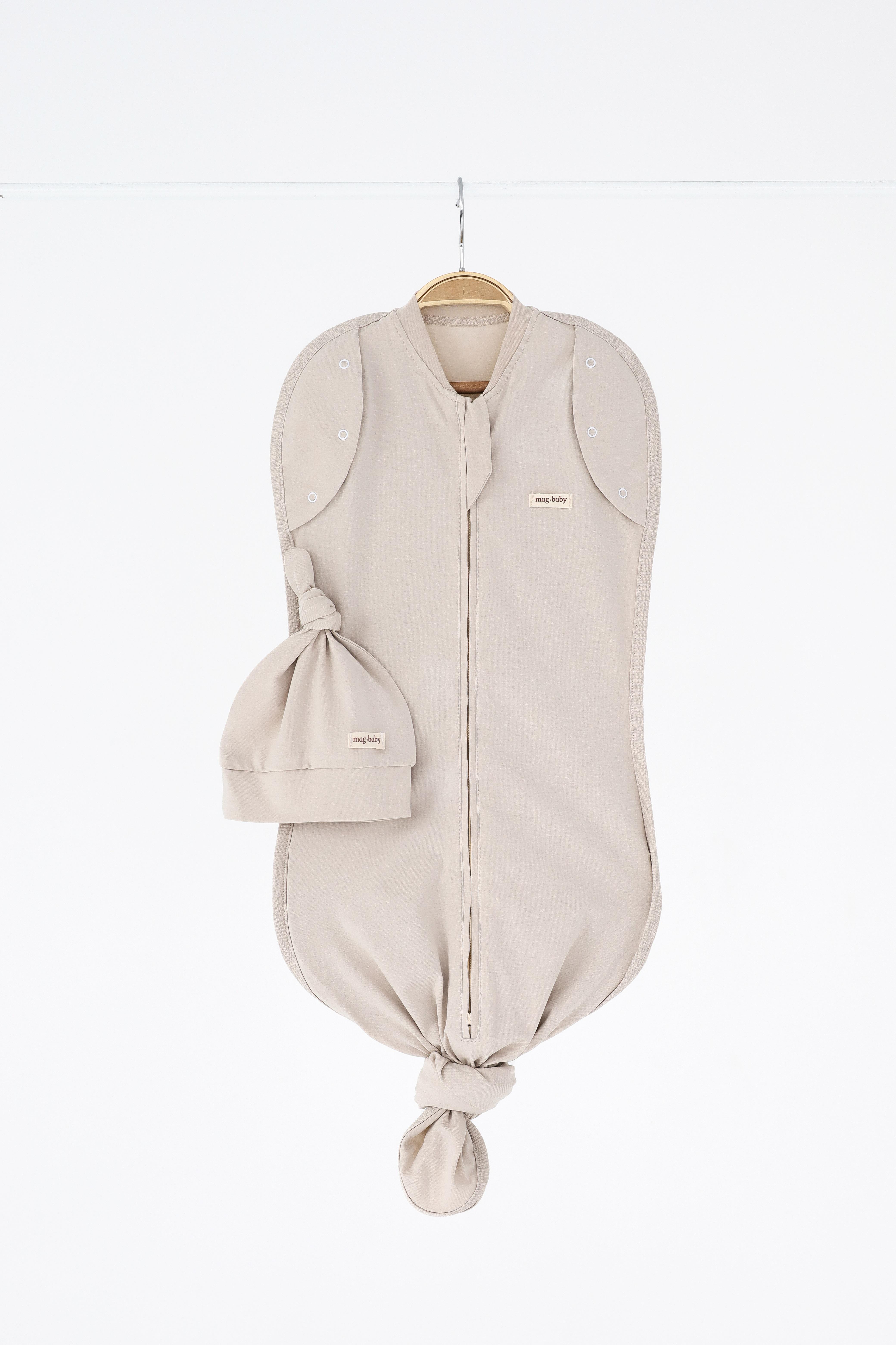 Пеленка-кокон для новорожденного безразмерная на молнии с шапочкой 0-9 мес 1 м Слоновая кость (MG142) - фото 1