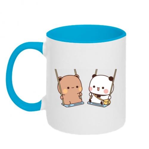 Чашка керамическая двухцветная Бубу и Дуду на качелях 320 мл Белый с голубым (15759607-33-193864) - фото 1