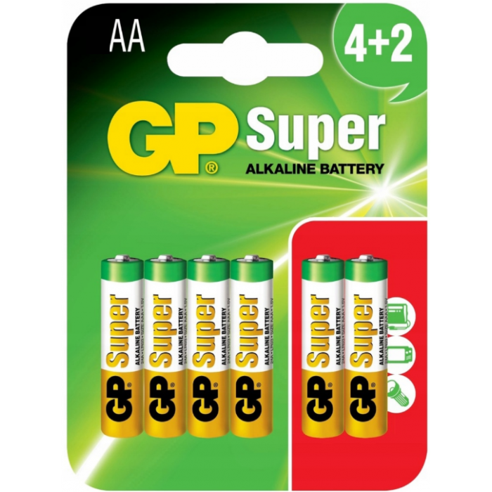 Батарейки GP AA LR6 Super Alkaline 15A-U2 4+2 шт. (134227)