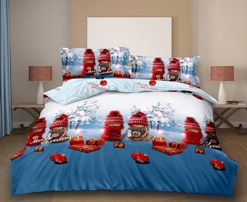 Комплект постельного белья подарочный с компаньоном R841 семейный с наволочками 70х70 см Голубой (124-77-TAG sem-723-1)