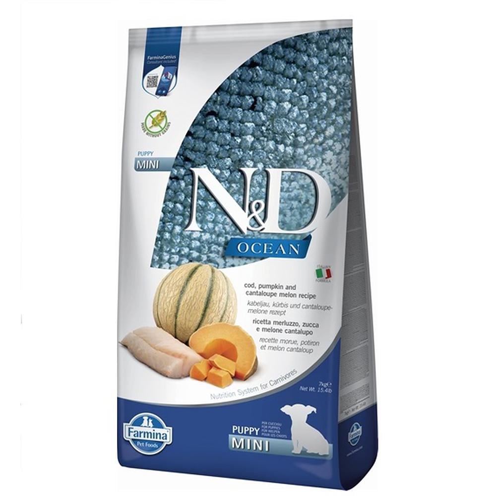 Корм сухой беззерновой Farmina N&D Grain Ocean Cod Pumpkin & Cantaloupe Melon для щенков маленьких пород 7 кг (173414)