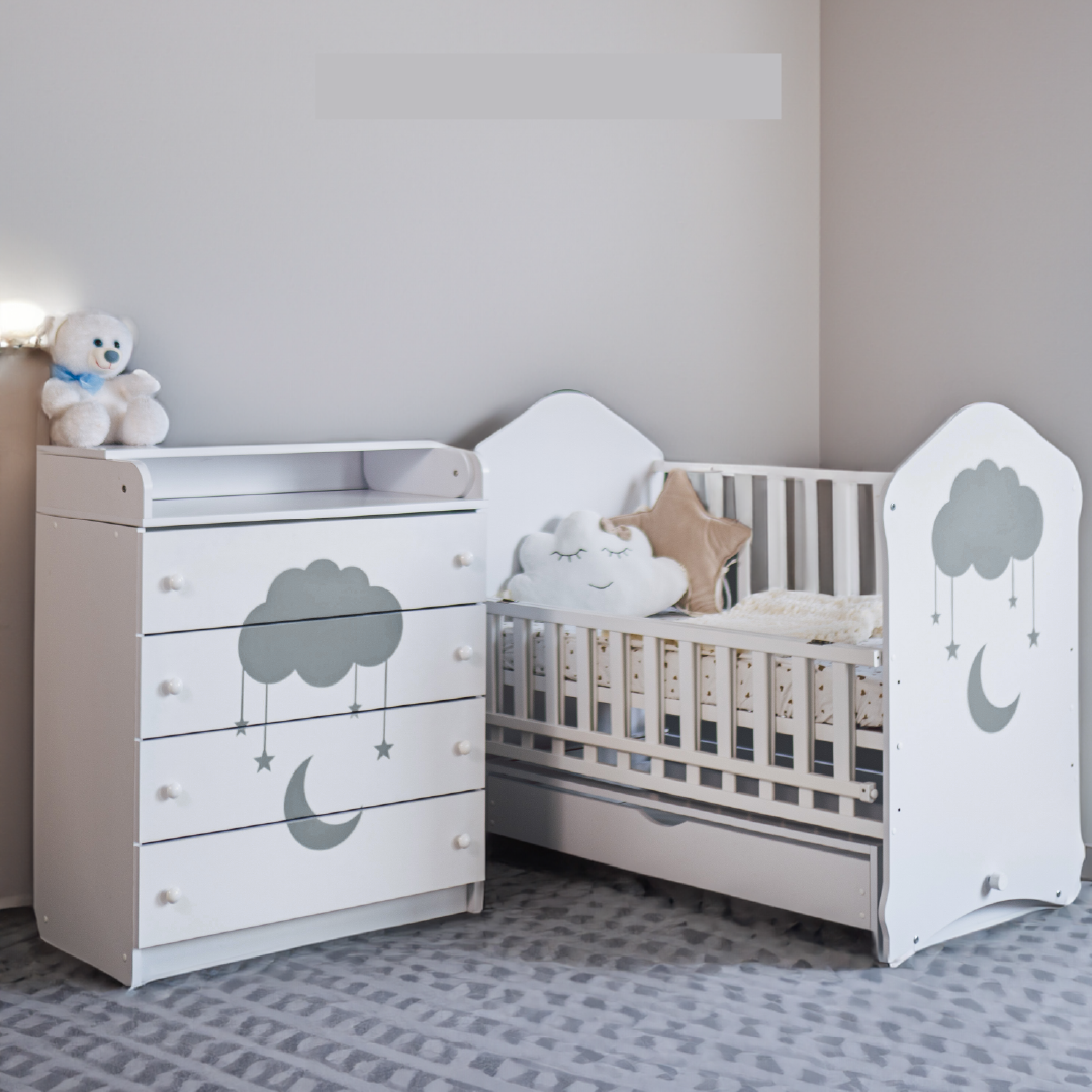 Комплект детской мебели Dominanta Кроватка детская и пеленальный комод Белый/Серый (Компл. ХМ) Комплект детской мебели Dominanta Кроватка детская и пеленальный комод Белый/Серый (Компл. ХМ)