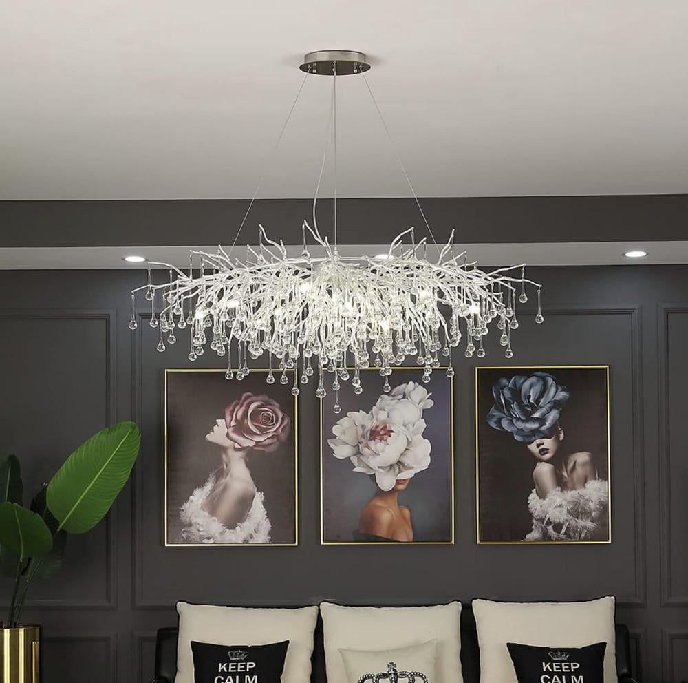 Люстра роскошная удлиненная со стеклянными подвесами 120 см Хром (MD 9005 CH OVAL)