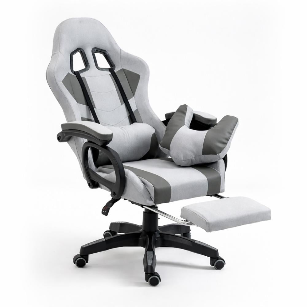 Крісло геймерське тканинне з підставкою для ніг Bonro B-146 Сірий (147-76-42401177)