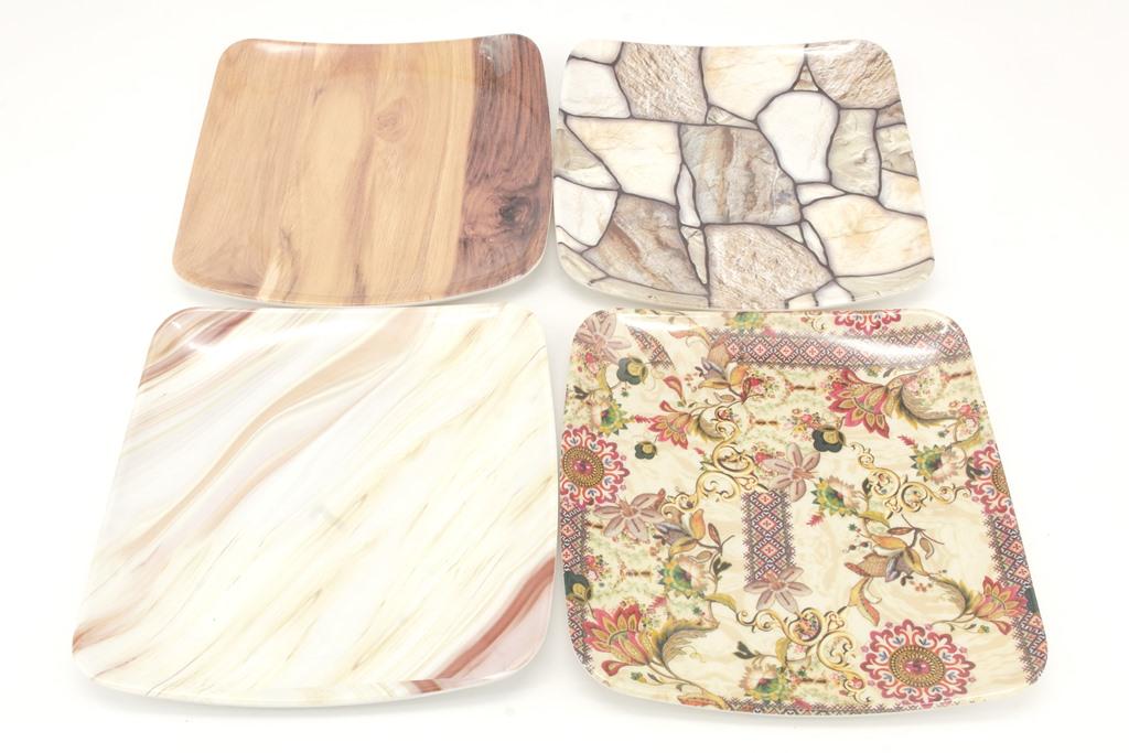 Набор тарелок из меламина квадратных 27х27 см 4 шт. (0546)