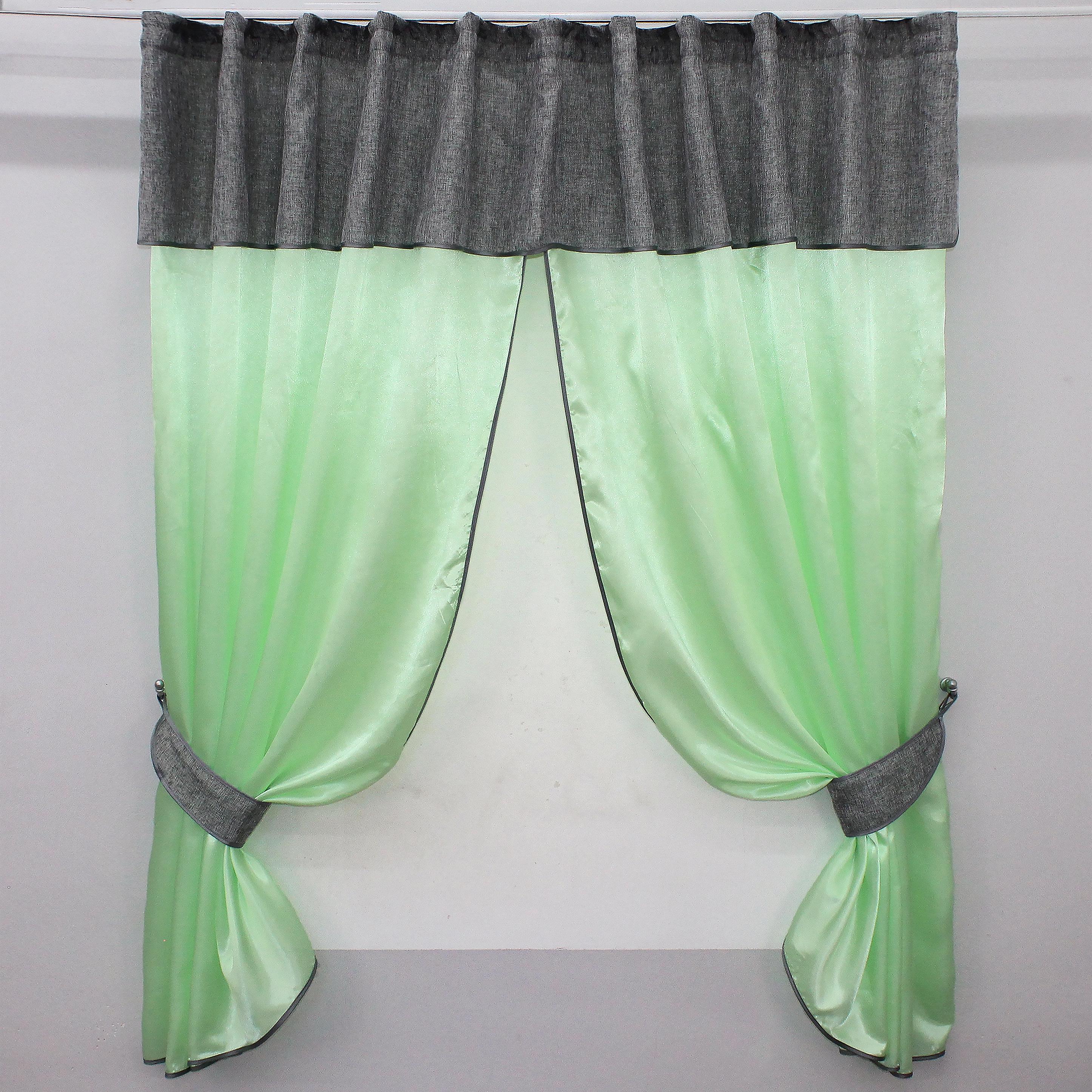 Шторы кухонные VR-Textil №073к с ламбрекеном и подхватами 270х170 см Салатовый/Серый (52-0274)