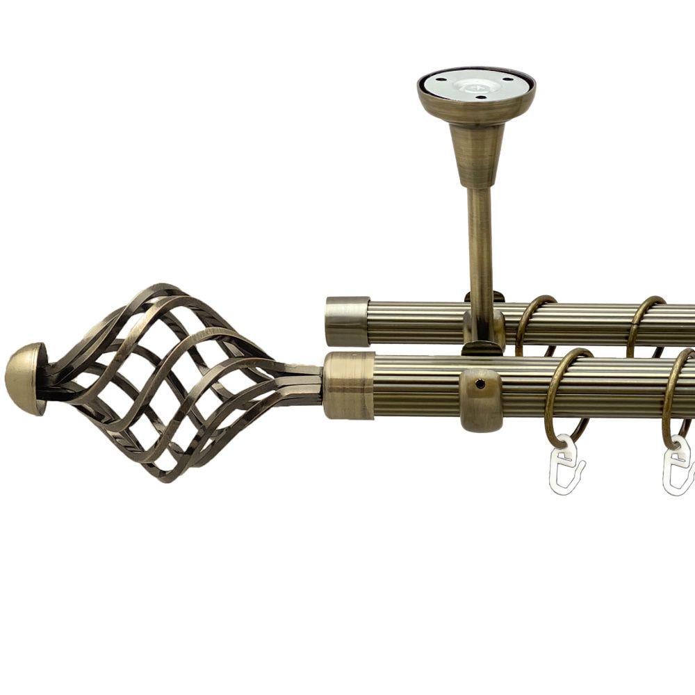 Карниз Orvit Арезо металевий дворядний відкритий до стелі рифлена труба кільце металеве 25/19 мм 240 см Антик (00-00018819)