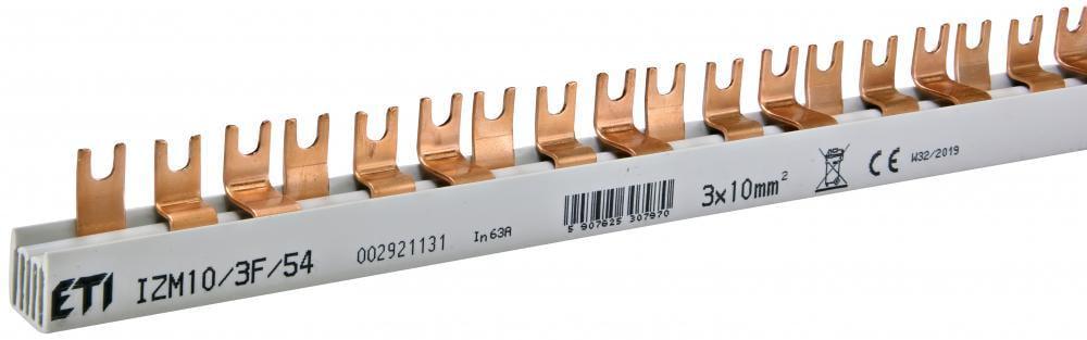 Шина соединительная ETI IZM10/3F/54 3Р 63А тип FORK вилка 54 модуля 10 мм2 1 м (2921131)