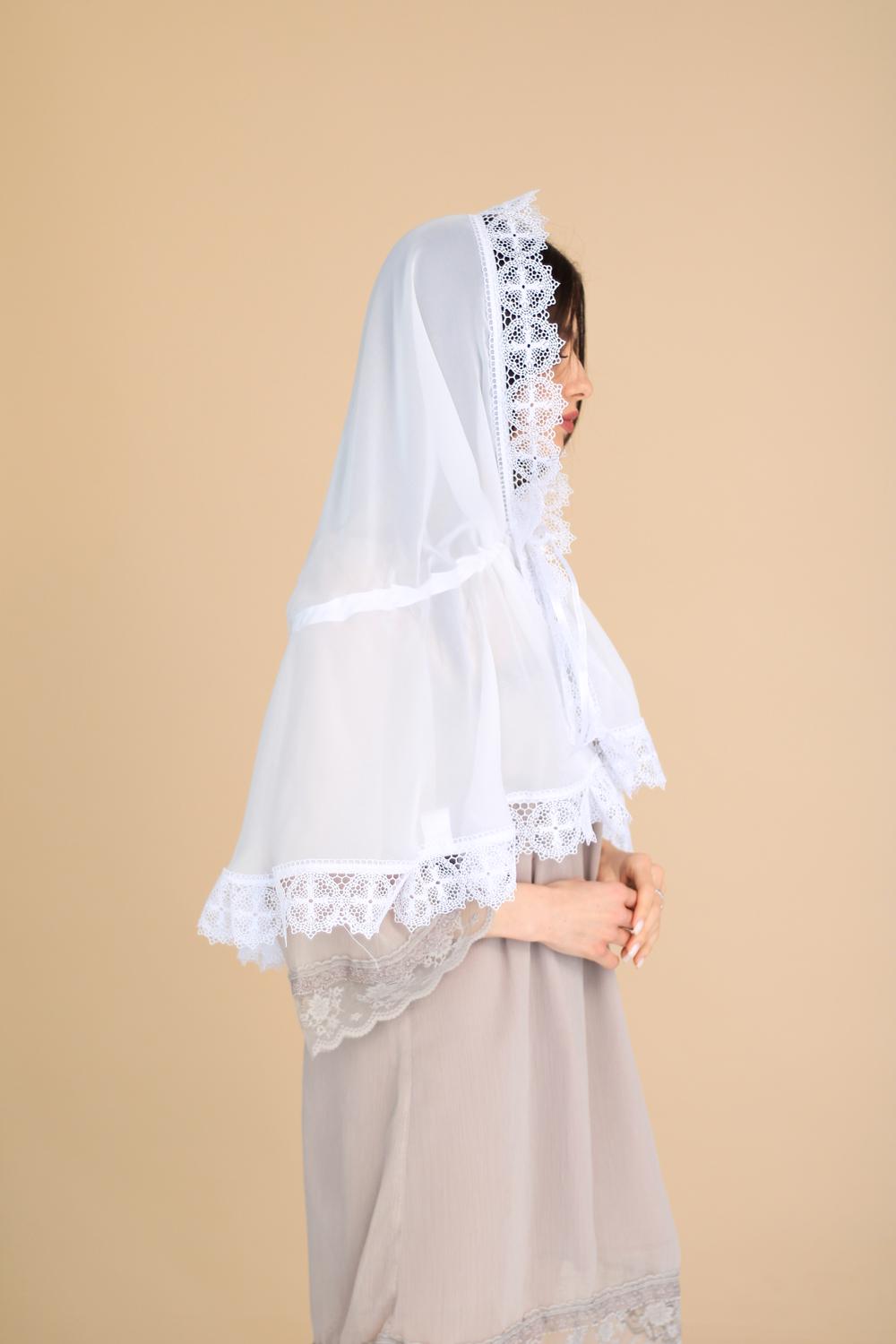 Палантин для храму на голову Білий (п025) - фото 5