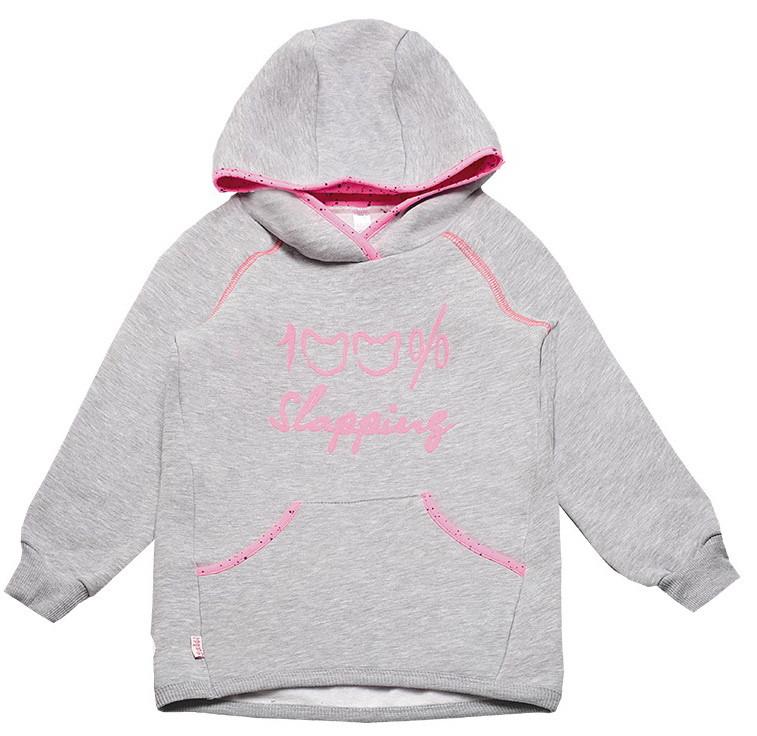 Худи детский хлопковый теплый для девочки Gabbi TL-19-37 Надписи 104 см Серый (11857)
