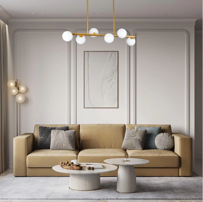 Люстра довга на 6 ламп з білими кулями Золотий (61-J2023-6 BRONZE+WH) - фото 3 Люстра довга на 6 ламп з білими кулями Золотий (61-J2023-6 BRONZE+WH) - фото 3