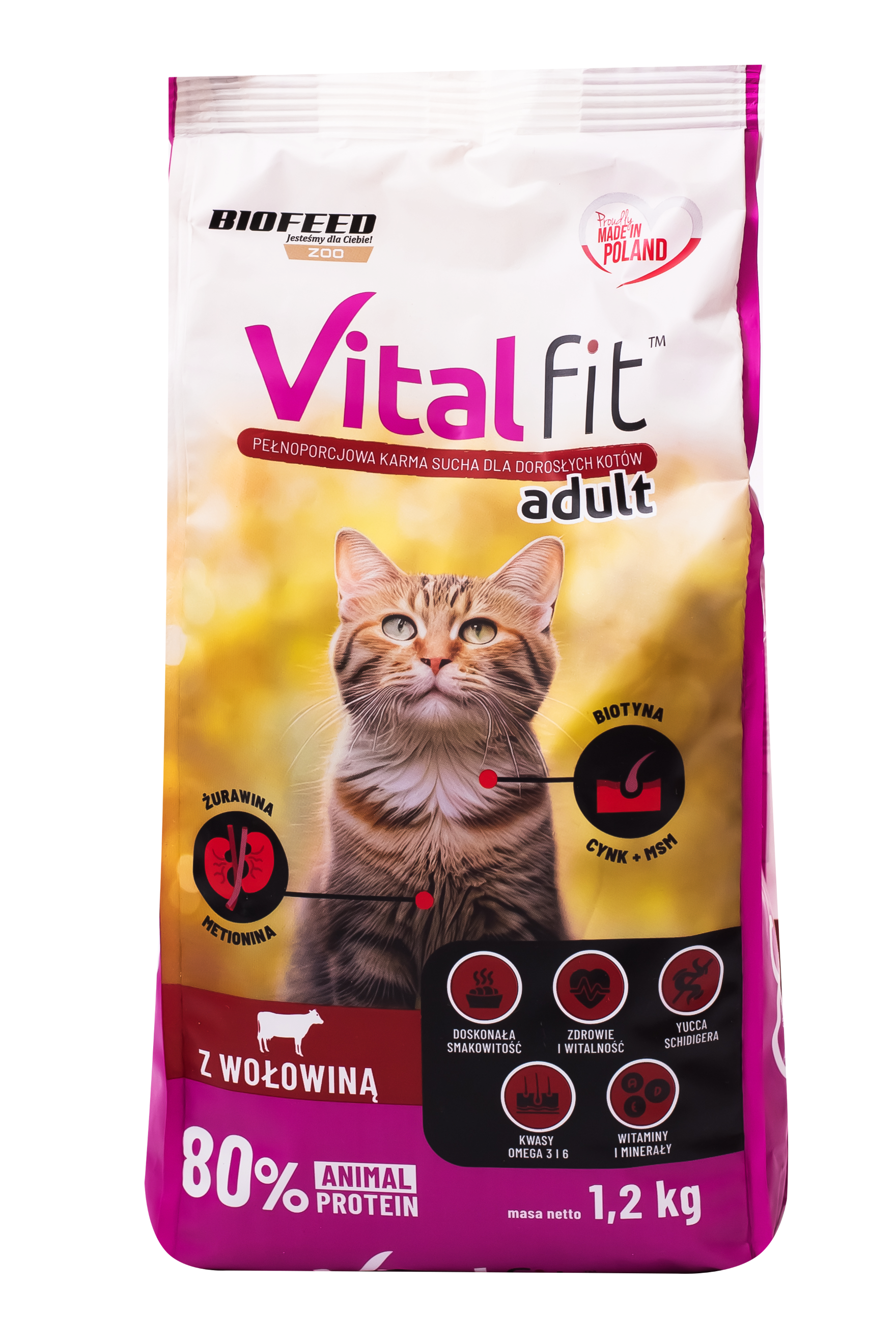 Корм сухой для взрослых кошек BIOFEED VITAL FIT с говядиной 1,2 кг