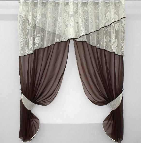 Занавеска на кухню шифон 270х170 см Венге/Бежевый (091к)