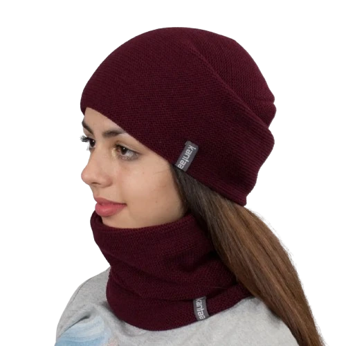 Комплект жіночий зимовий шапка зі снудом One Size Бордовий (28523687) - фото 2