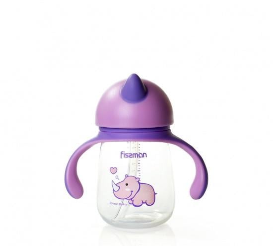 Поильник для напоїв дитячий Fissman 15x8x15 см 260 мл із соломинкою із пластику Фіолетовий (6901)