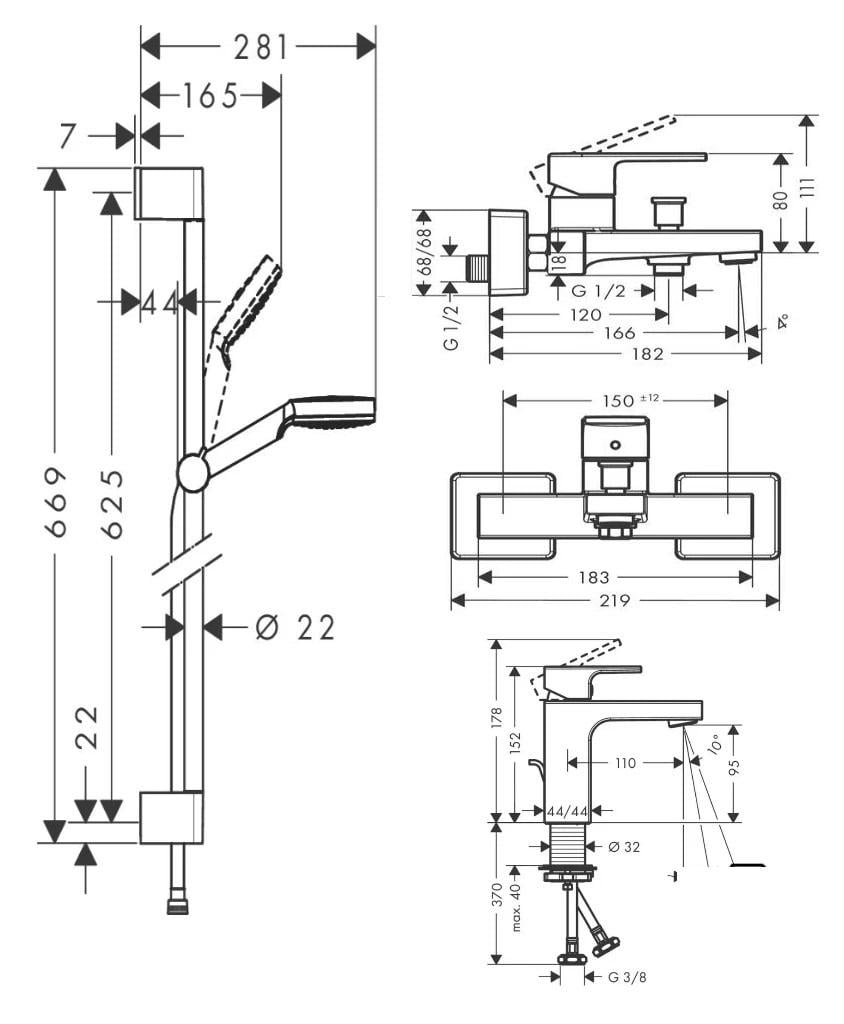 Змішувачі для ванни Hansgrohe VERNIS SHAPE 100 (71561000+71450000+26533400) - фото 7