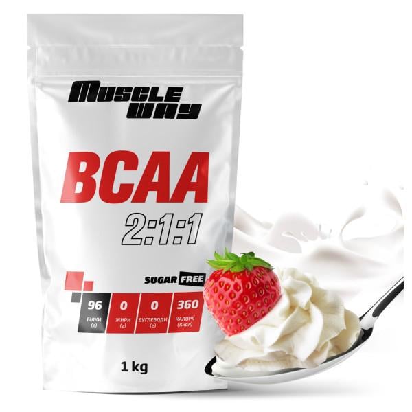 Комплекс амінокислот для росту м'язів і сушіння MuscleWay ВСАА 2:1:1 Sugar Free Крем-вершки в порошку на 100 порцій 1 кг (21-125-bcaa-mw-rs1.ks) - фото 1