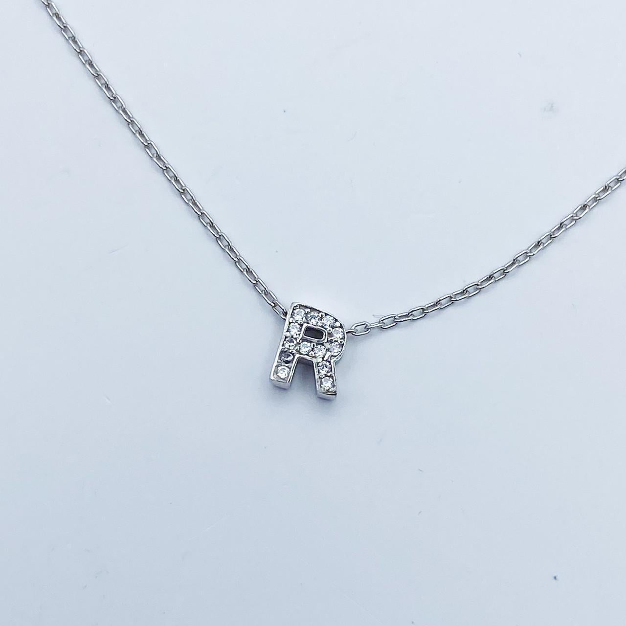 Колье серебряное с кубическим цирконием Буква R 40+5 см 1,7 г (2278904364)