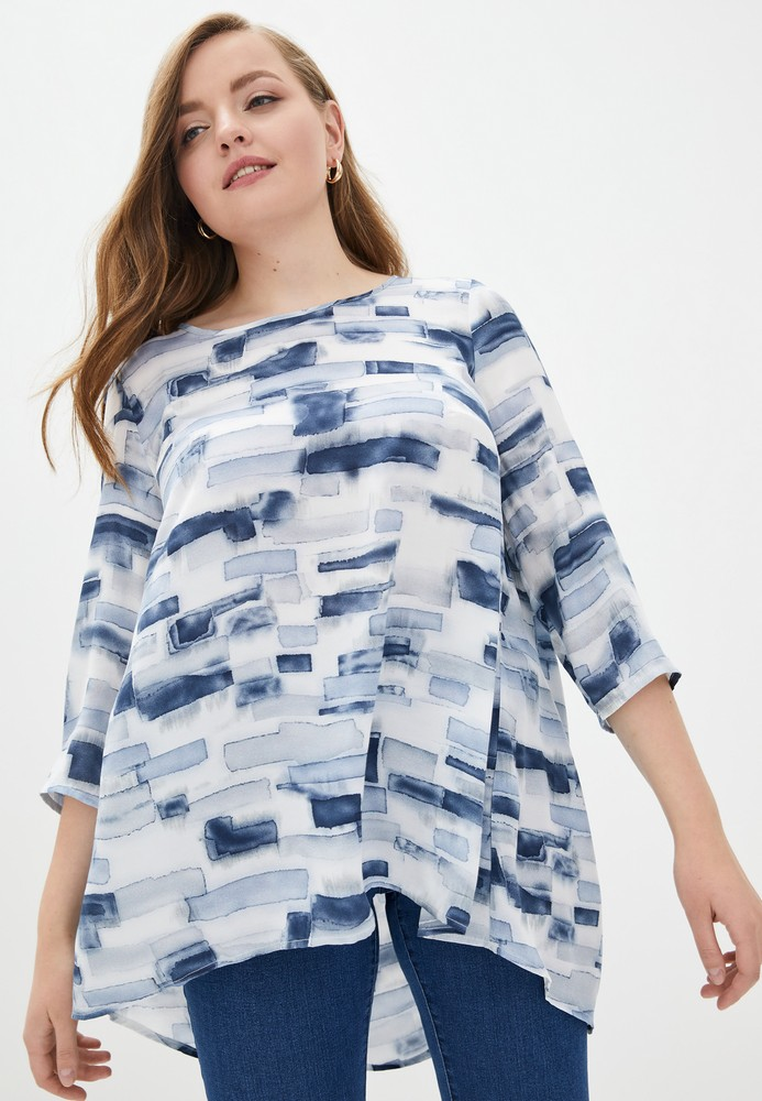 Блуза Jhiva з принтом р. 52 Біло-синій (70045002)