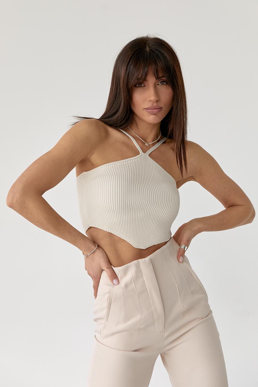 Кроп-топ женский на тонких бретелях L Бежевый (10089991)