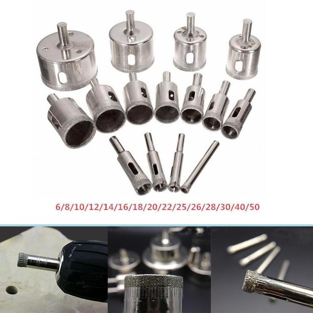 Сверла корончатые алмазные 6-50 мм по стеклу керамики мрамора 15 шт. (51217) - фото 2 Сверла корончатые алмазные 6-50 мм по стеклу керамики мрамора 15 шт. (51217) - фото 2