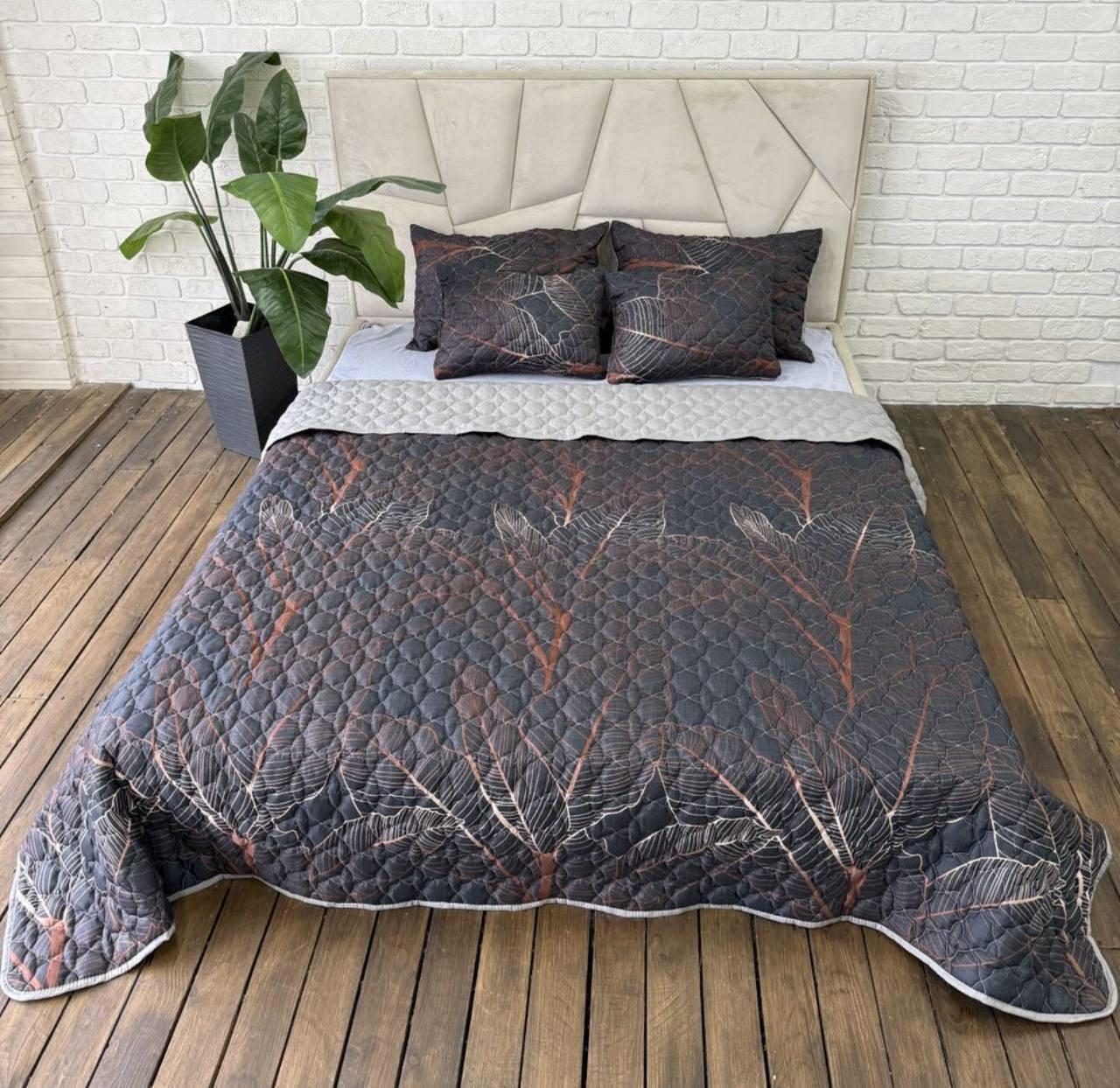 Покривало євро 220х240 см з подушками 2х40х60 см Чорний (Д-mur-cap25-003)