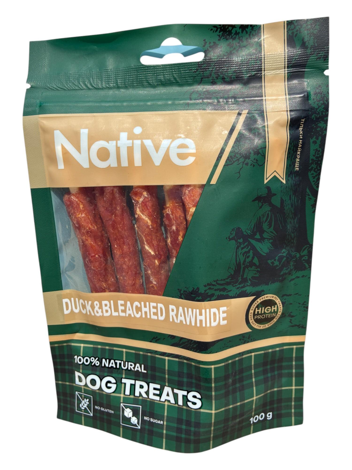 Ласощі для собак NATIVE Duck Bleached Rawhide Жувальні палички з качкою 100 г (31022001n)