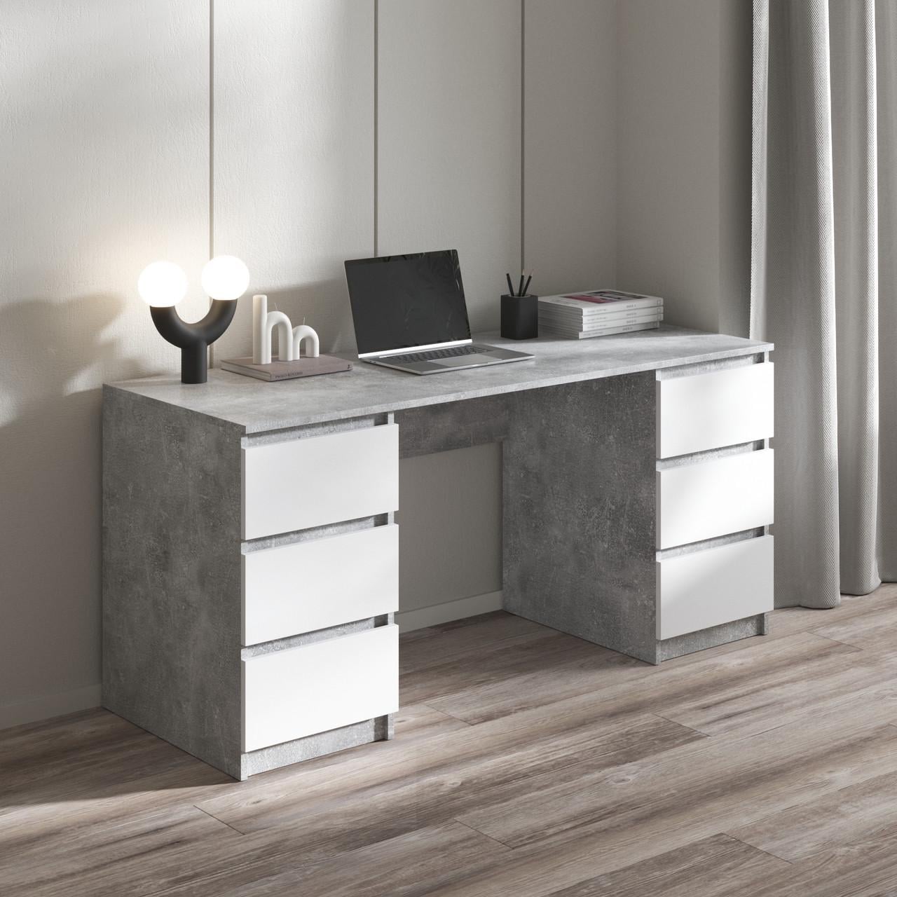 Стіл комп’ютерний з 2 тумбами Вайс R-2 160х60х75 см Бетон/Білий (30307417)