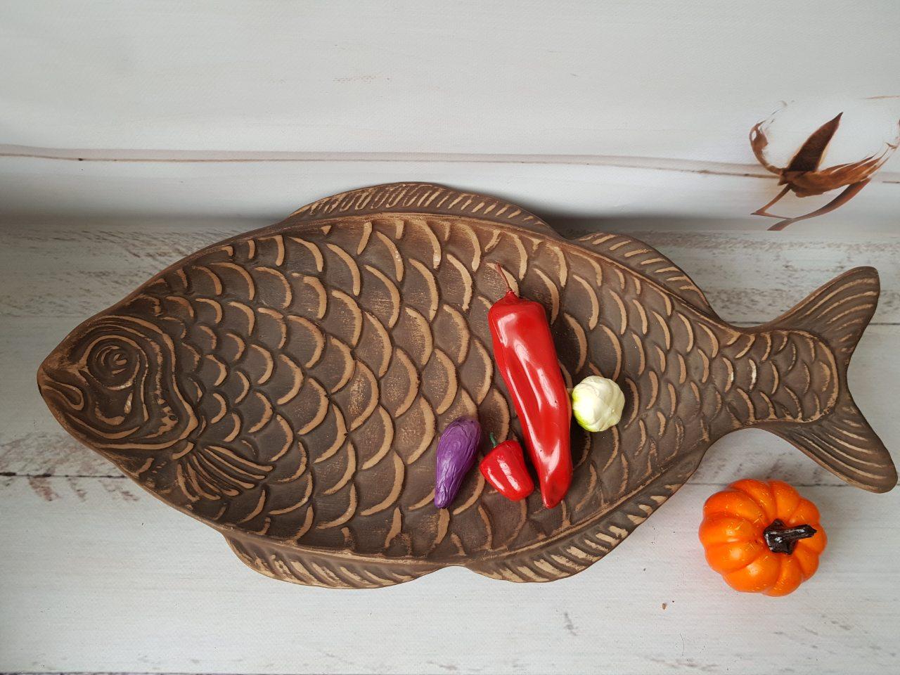 Блюдо для рыбы из красной глины 50 см (862142965)