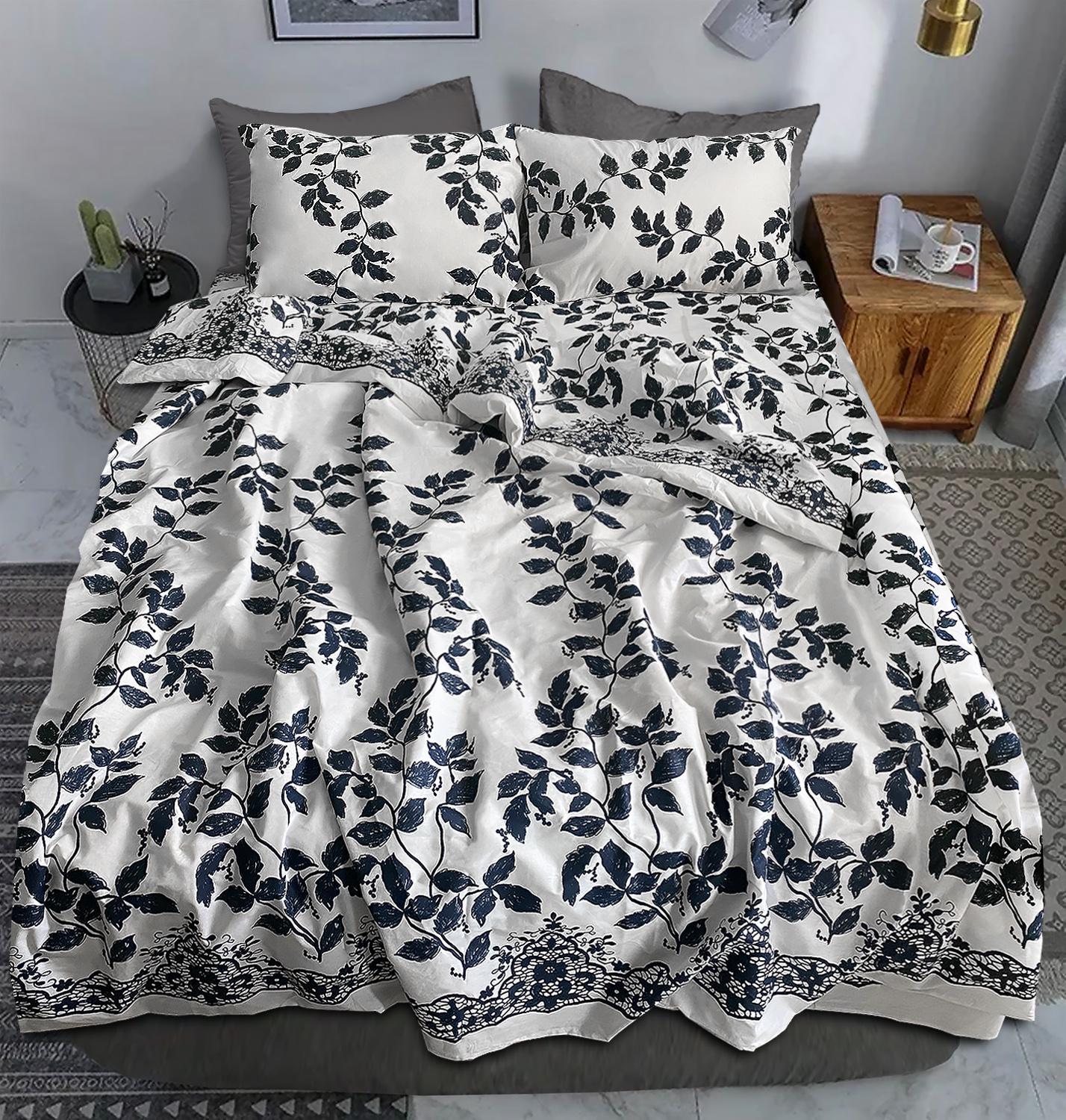 Комплект постельного белья Zastelli Листья бязь евро 200х220 Синий/Белый (21693)