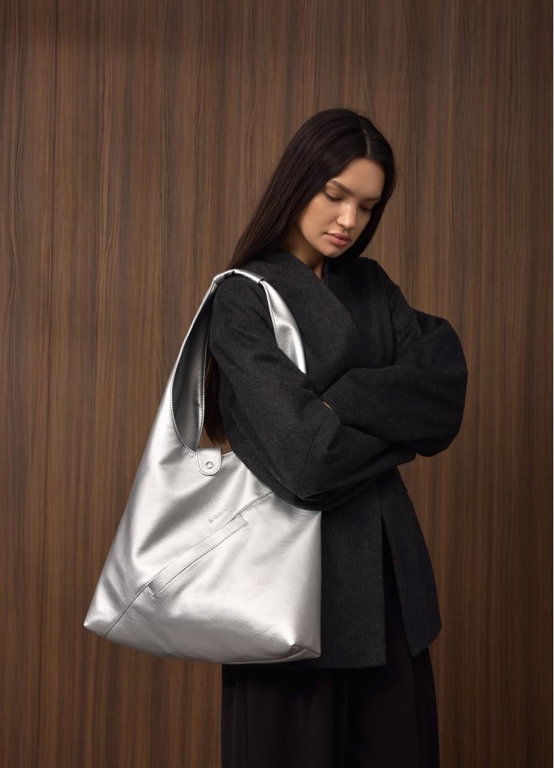 Женская сумка Sambag HOBO M 35х40х8 см Серебряный (53200003)