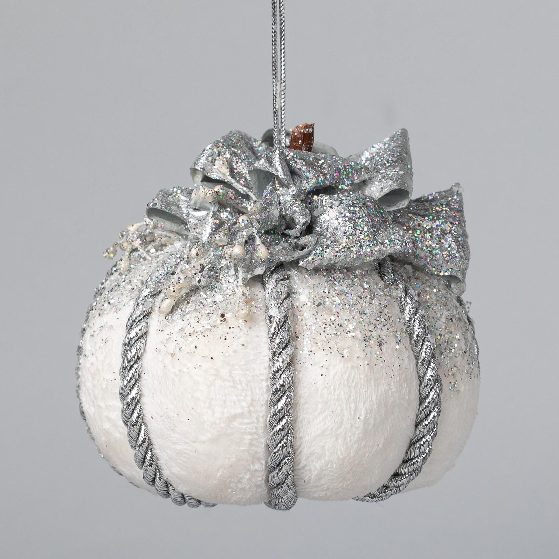 Іграшка на ялинку Флоріаль "Лунарія" гарбузка 10 см Білий/Срібний (2605)