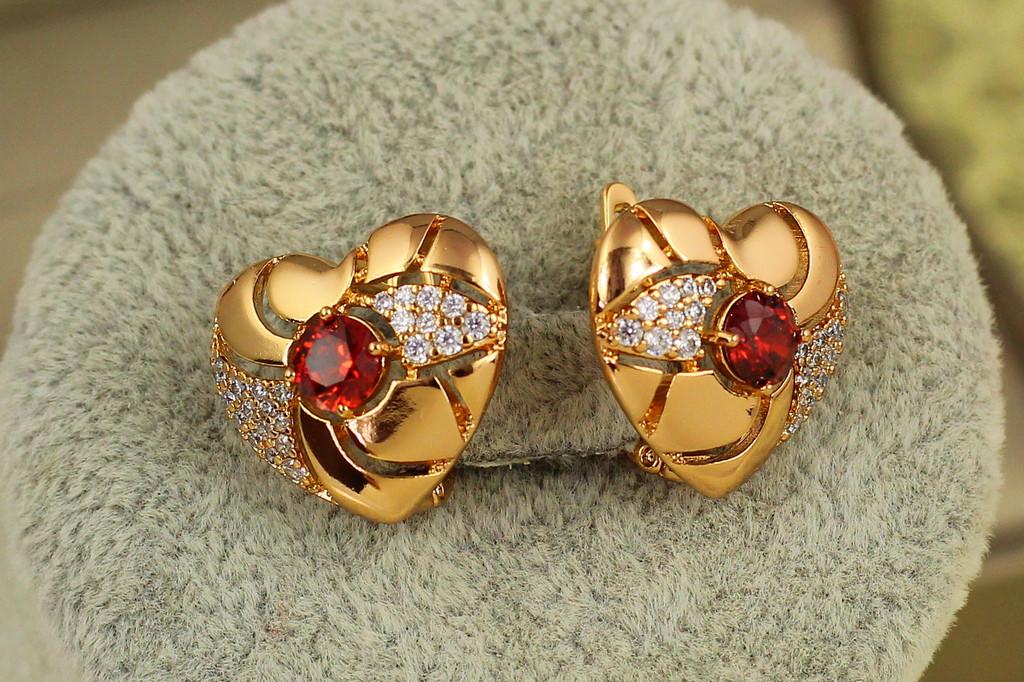Серьги Xuping Jewelry Большое сердце с красным камнем 1,7 см Золотистый (2271255975)