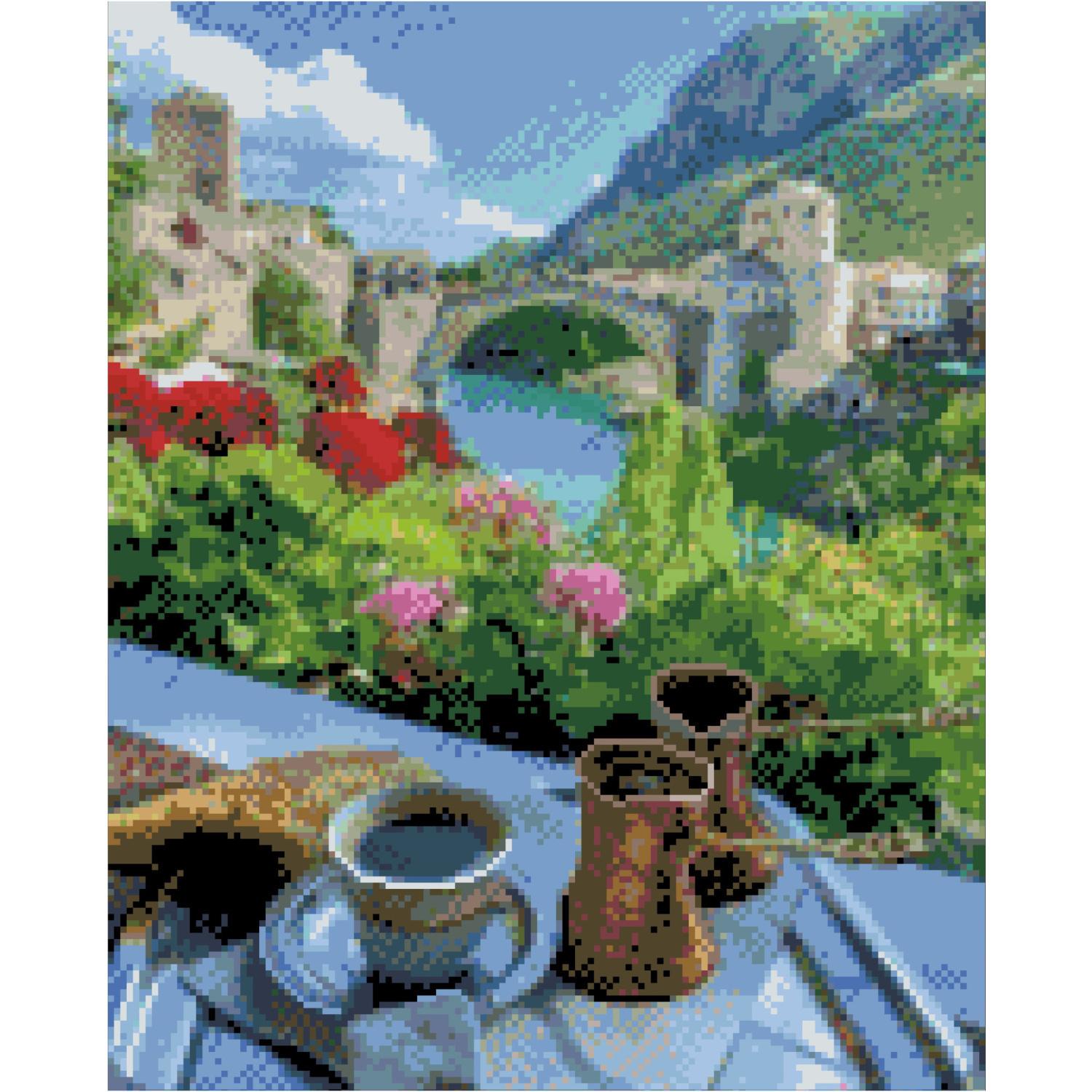 Алмазная мозаика Strateg Премиум Кофе в турках на природе 40x50 см (FA40843)