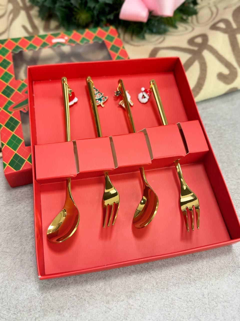 Подарочный набор ложек и вилок Рождественская магия с золотым покрытием 4 пр. (102-1488)