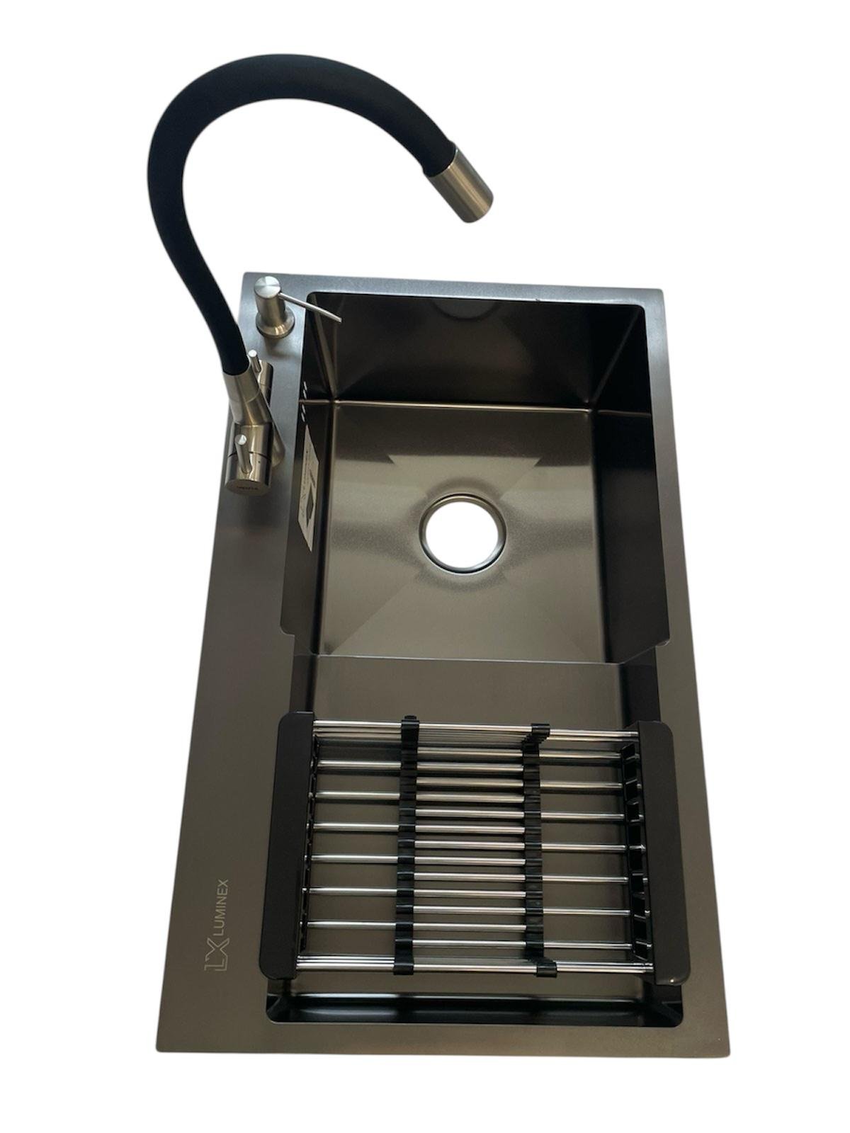 Мойка для кухни правая Luminex 7848 R/гибкий смеситель с фильтром воды Venta BK813SB Черный