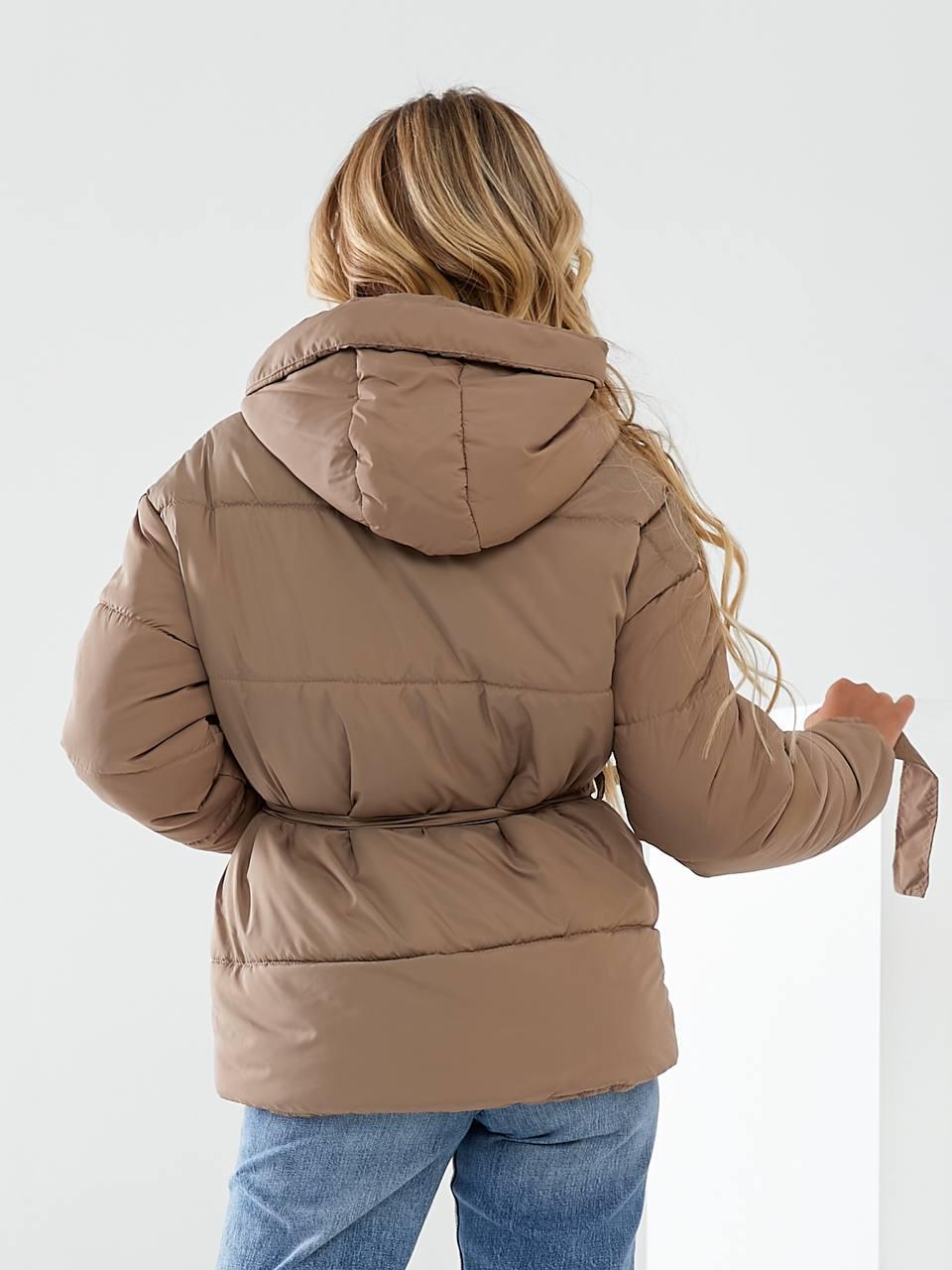 Куртка утеплена Khan коротка з поясом р. 42 Каваовий з молоком (Kh332) - фото 6