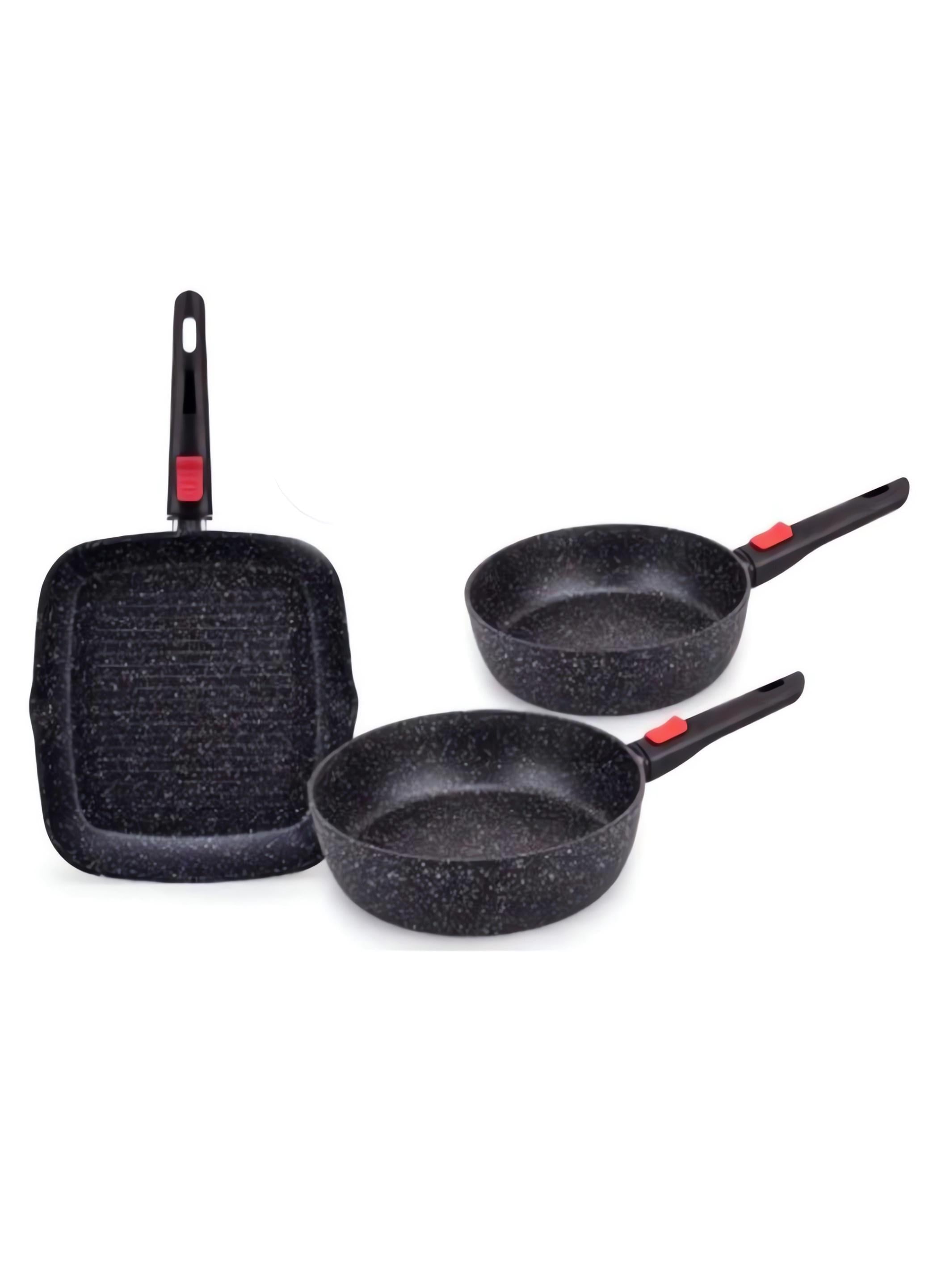 Набор сковородок Edenberg с мраморным антипригарным покрытием 24/28/28 см Черный (14515)