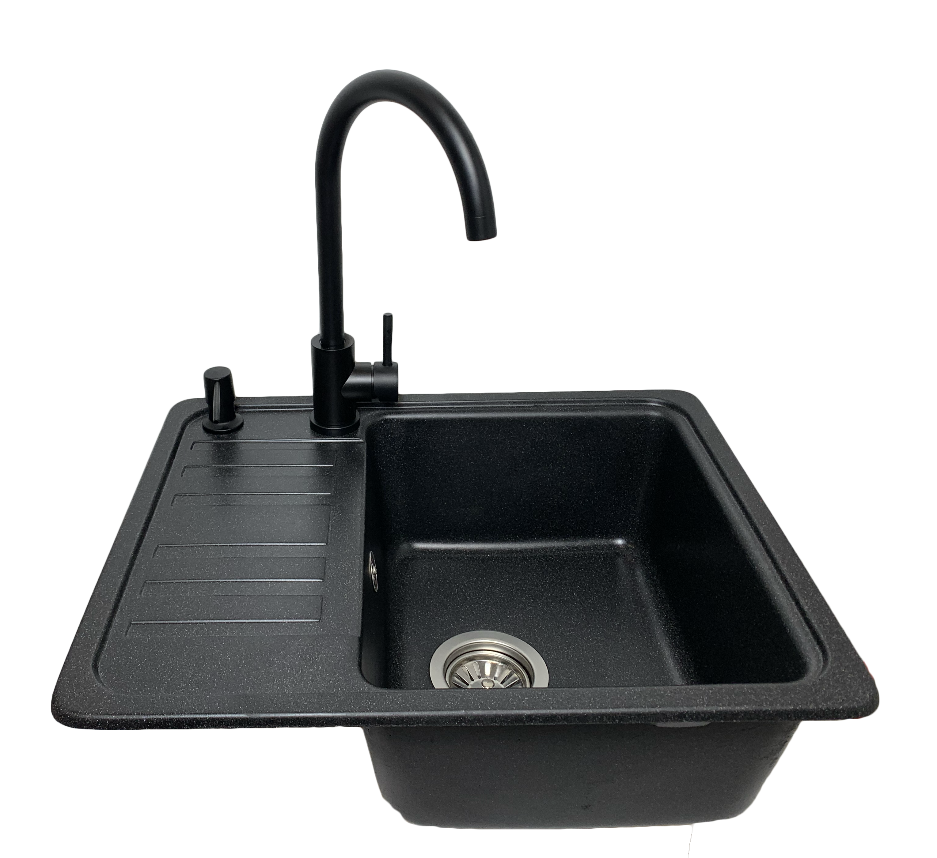 Мойка кухонная Vector Small чаша справа 57x46 см + сифон/дозатор/смеситель Черный в точечку (SmallBl3008BL_R)