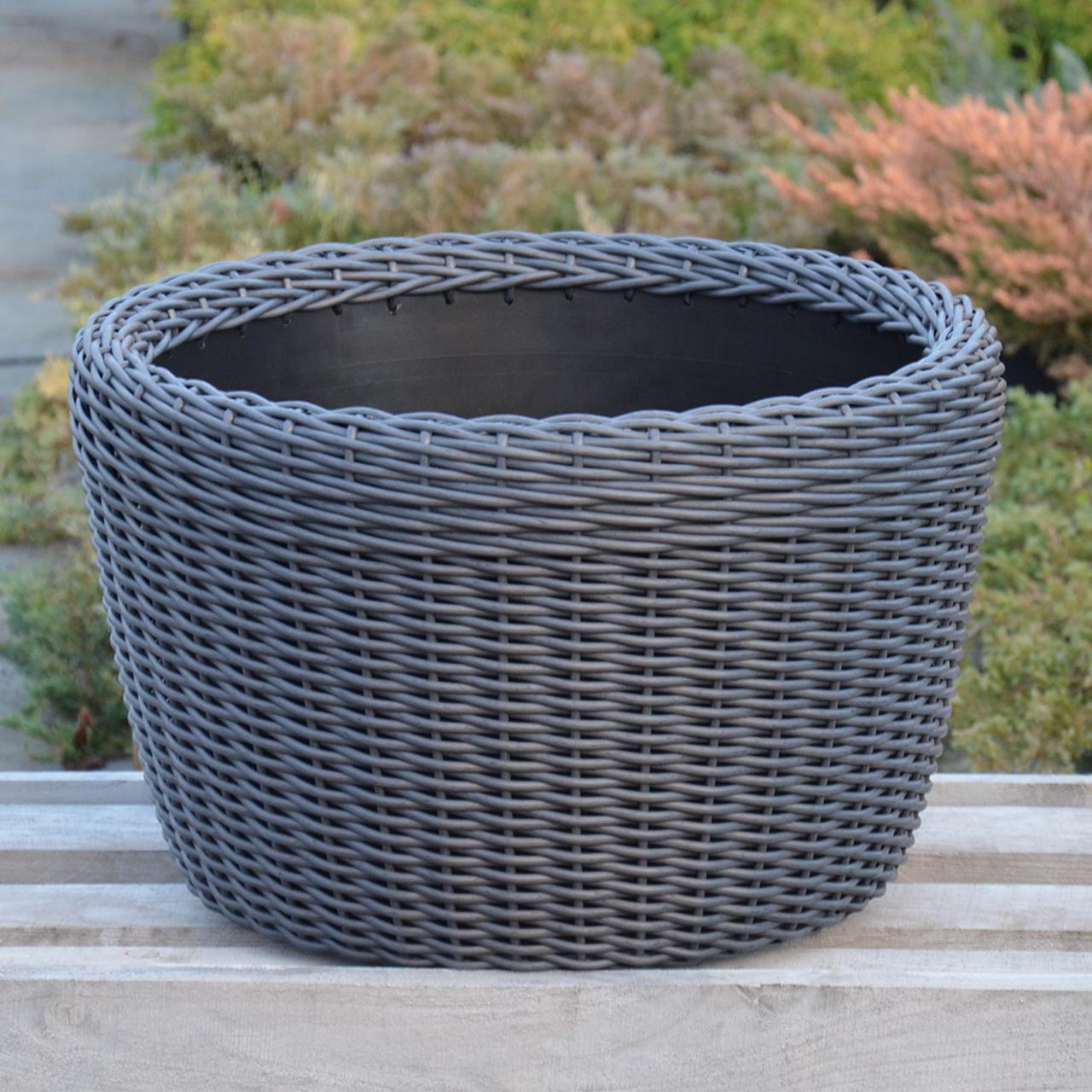 Кашпо велике для рослин та квітів з штучного ротангу/ручної роботи 60 л Графітовий (12343668) - фото 6