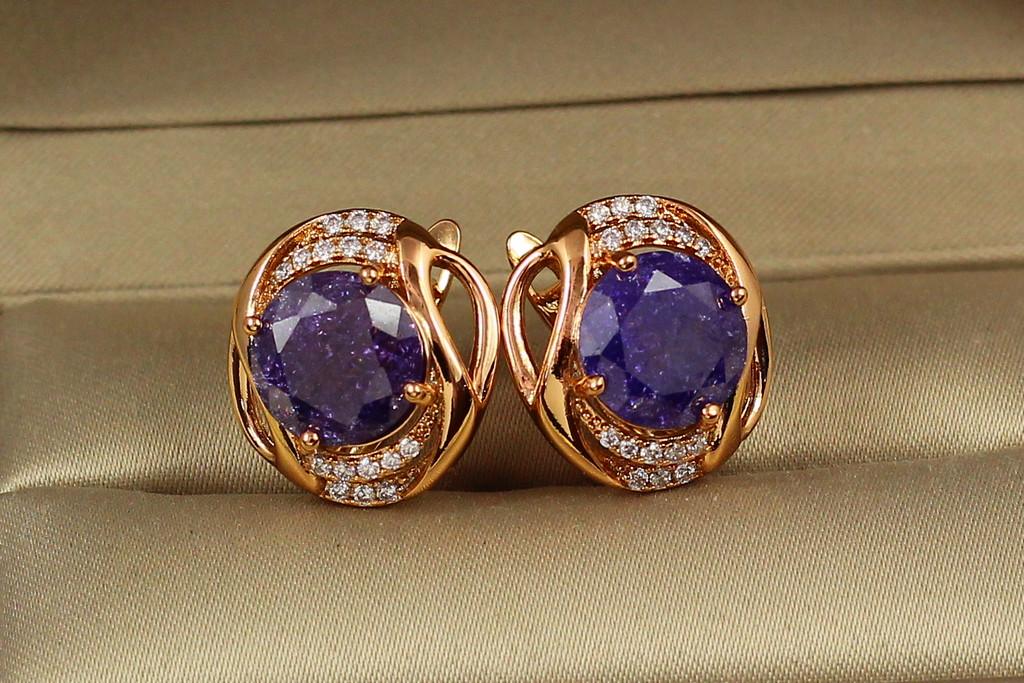 Серьги Xuping Jewelry кутюрье с камнями 1,8 см Золотистый/Фиолетовый (2184426247)