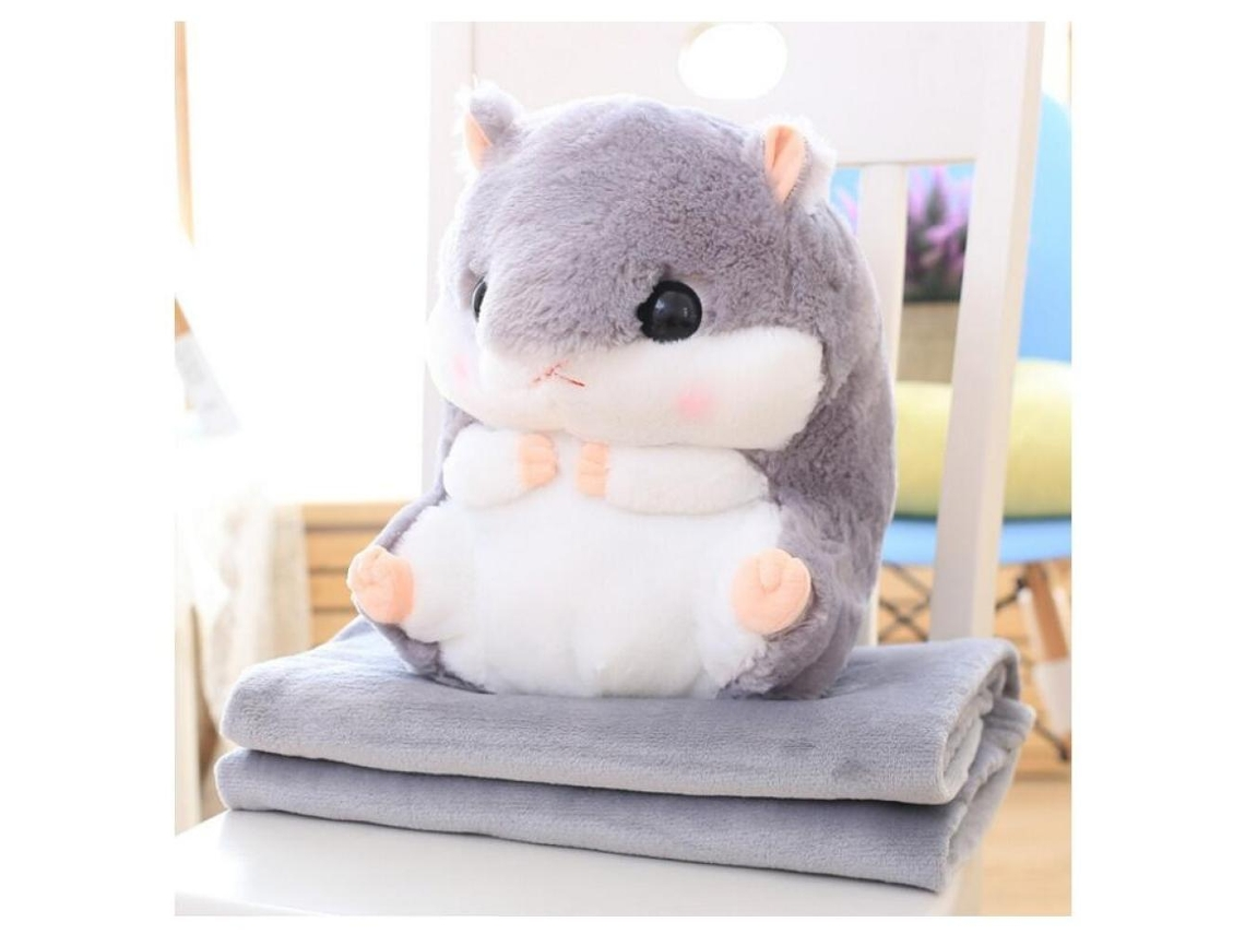 Плед-игрушка-подушка Хомяк 3в1 110х150 см с теплыми карманами для рук плюшевый Серый