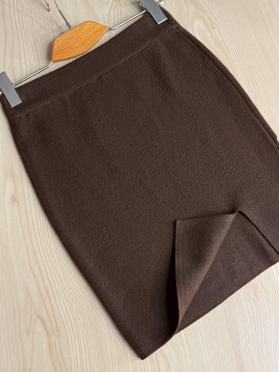 Юбка женская MY FASHION 6808-48 вязаная короткая с разрезом One Size Коричневый (5785) - фото 3 Юбка женская MY FASHION 6808-48 вязаная короткая с разрезом One Size Коричневый (5785) - фото 3