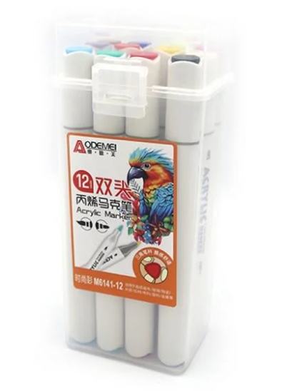 Набор акриловых скетчмаркеров Aodemei двухсторонних 12 цветов Набор акриловых скетчмаркеров Aodemei двухсторонних 12 цветов