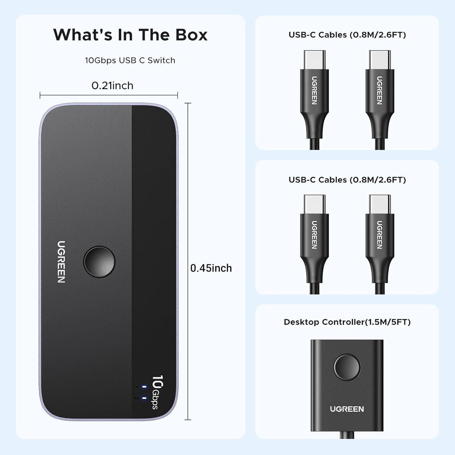 Переключатель Ugreen USB 2x4 USB 3.2 10 гбит/с Черный (29657142) - фото 3