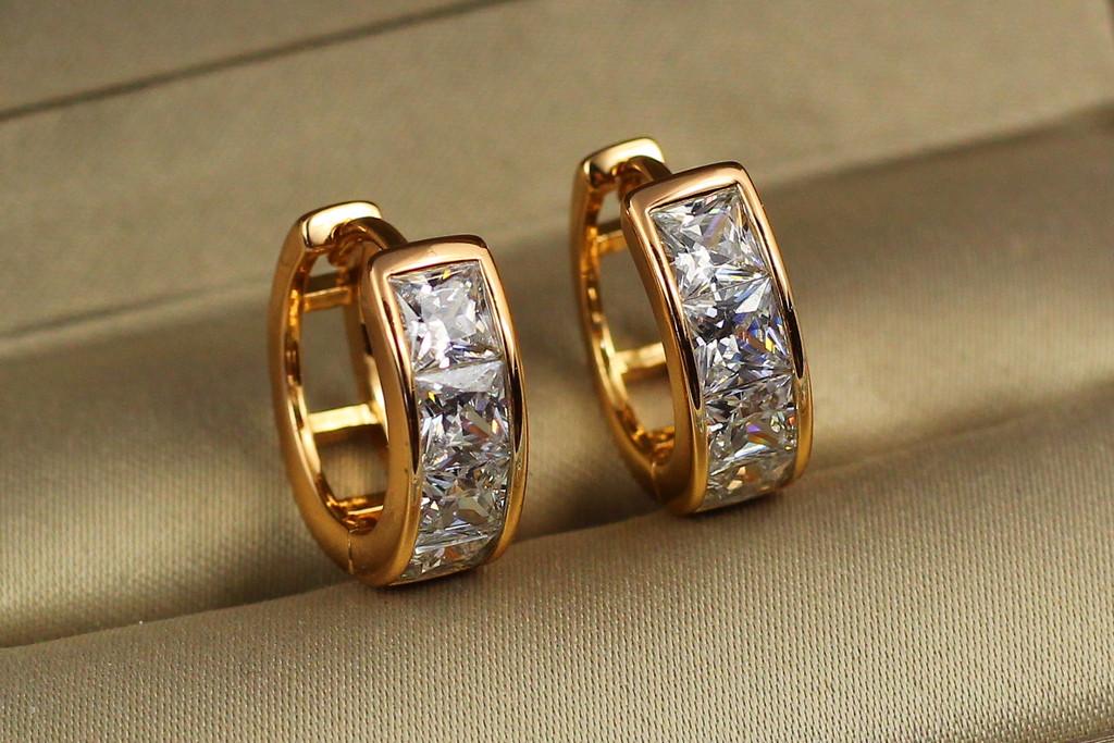 Серьги Xuping Jewelry большие квадратные камни 1,5 см Золотистый