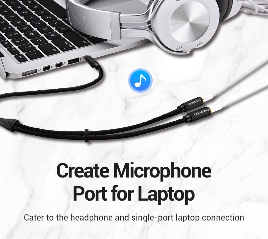 Перехідник Vention 3.5 мм minijack-2х3.5 мм/minijack AUX 4-піновий нейлонове обплетення TRRS 0,3 м Чорний (BBMBY) - фото 4 Перехідник Vention 3.5 мм minijack-2х3.5 мм/minijack AUX 4-піновий нейлонове обплетення TRRS 0,3 м Чорний (BBMBY) - фото 4